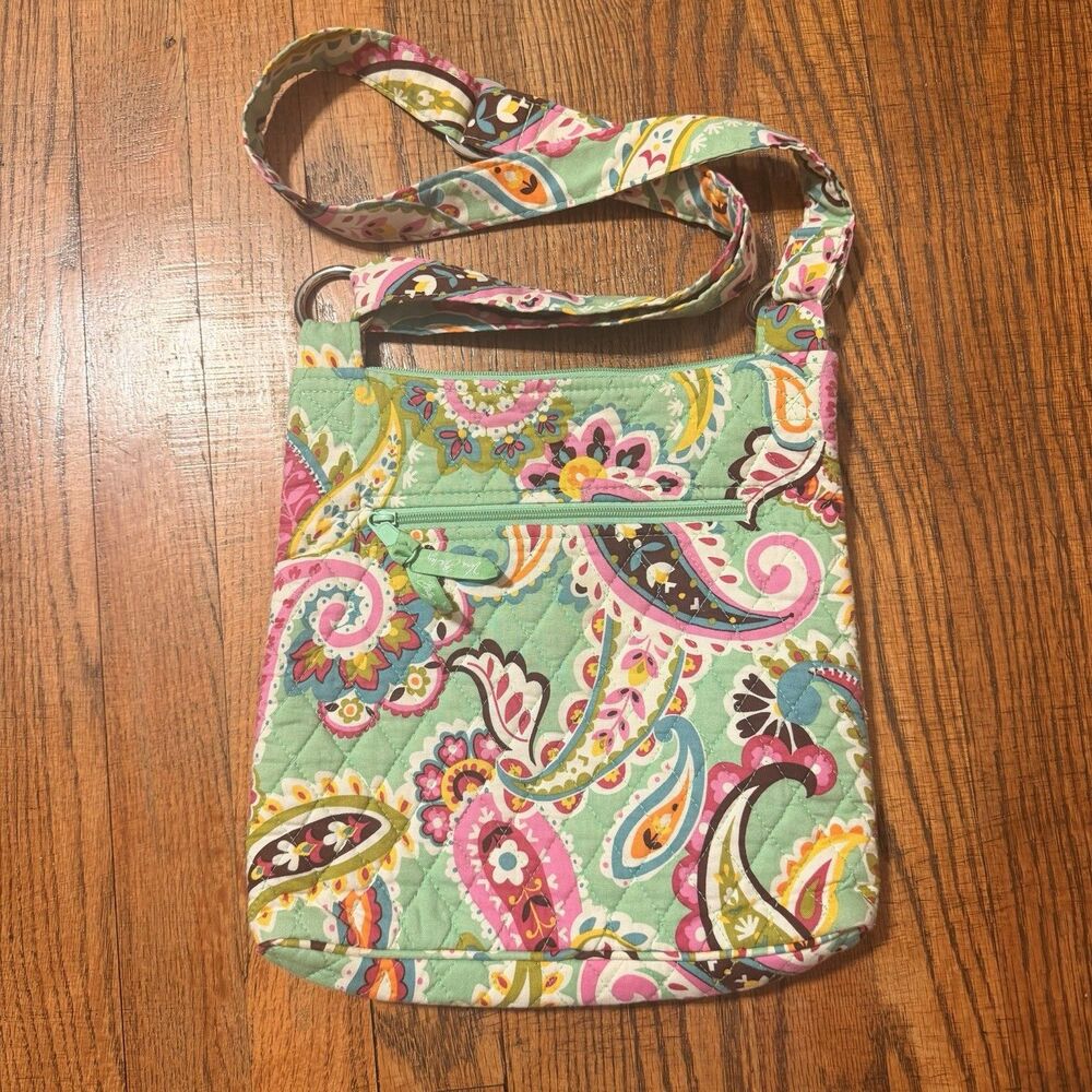 Vera Bradley Tutti Frutti Hipster Crossbody Bag Green Floral Paisley Cotton